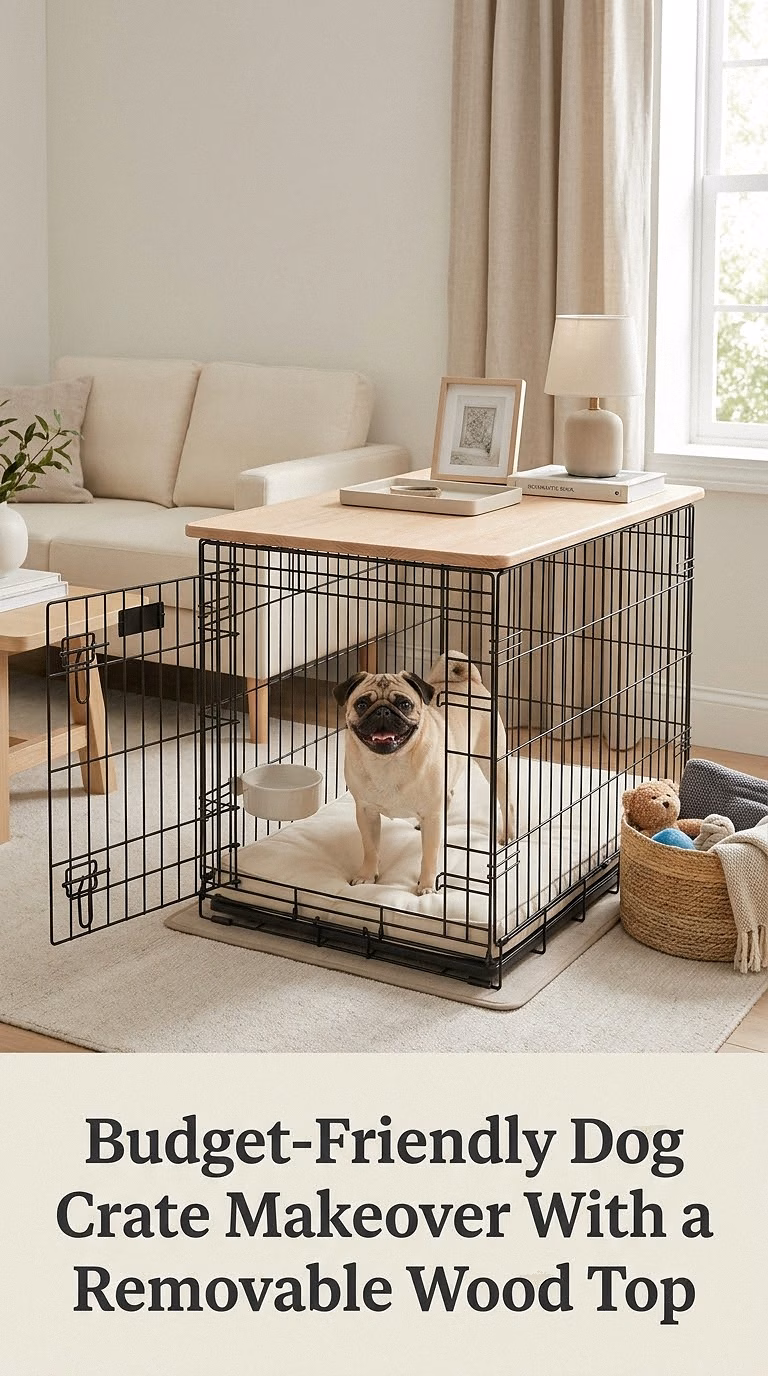 Budget-Friendly Dog Crate Makeover With a Removable Wood Top