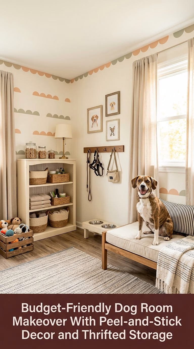 18. Budget-Friendly Dog Room Makeover With Peel-and-Stick Decor and Thrifted Storage