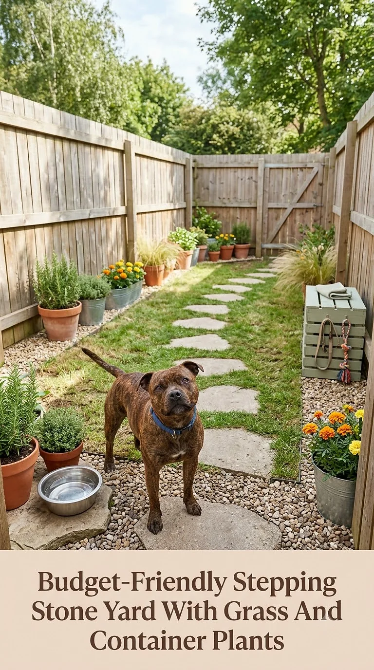 Budget-Friendly Stepping Stone Yard With Grass And Container Plants