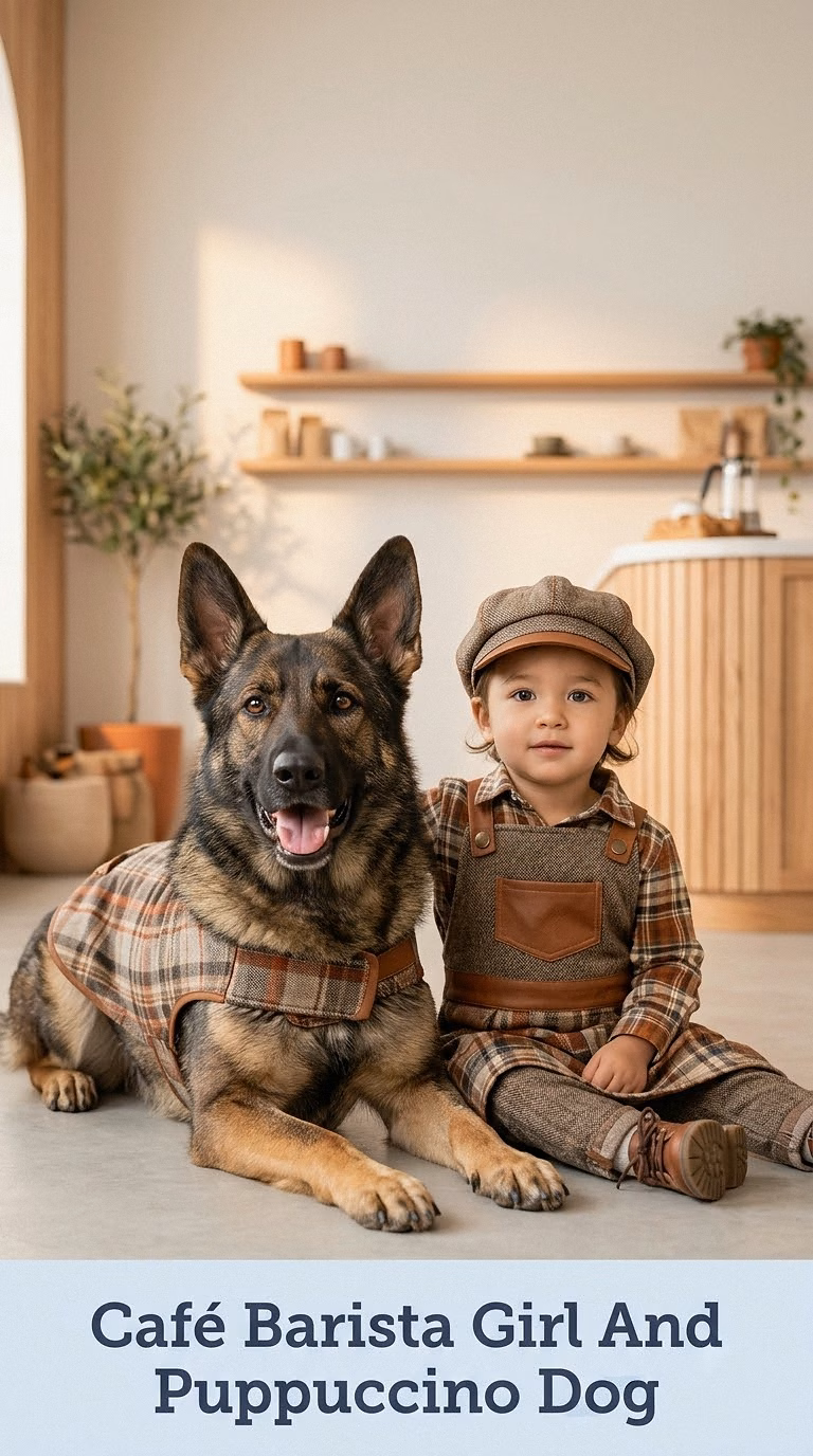 Café Barista Girl And Puppuccino Dog
