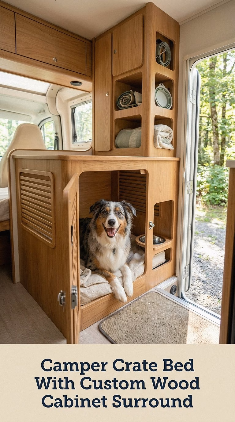 Camper Crate Bed With Custom Wood Cabinet Surround