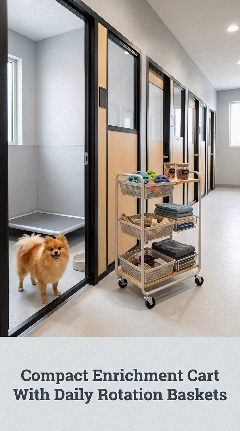 Compact Enrichment Cart With Daily Rotation Baskets