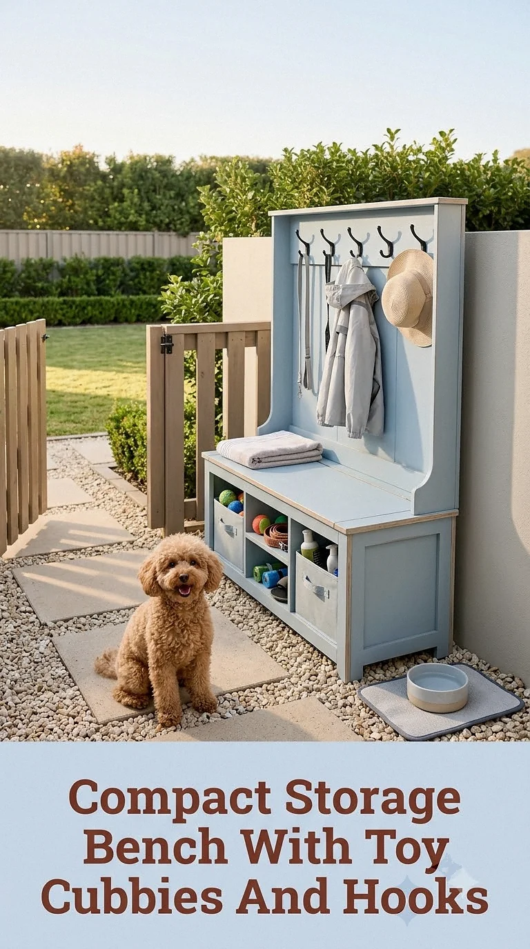 Compact Storage Bench With Toy Cubbies And Hooks