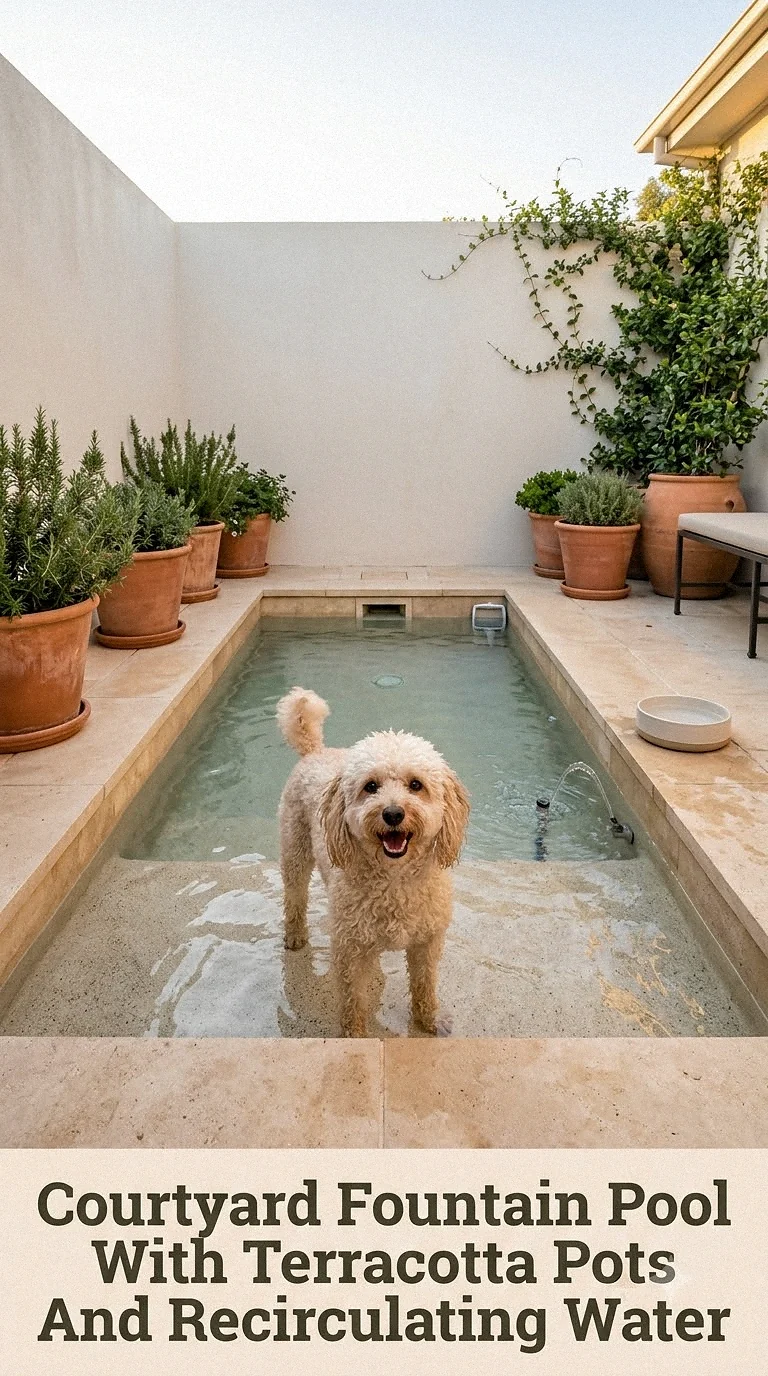 Courtyard Fountain Pool With Terracotta Pots And Recirculating Water