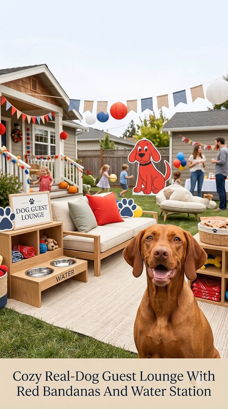 Cozy Real-Dog Guest Lounge With Red Bandanas And Water Station