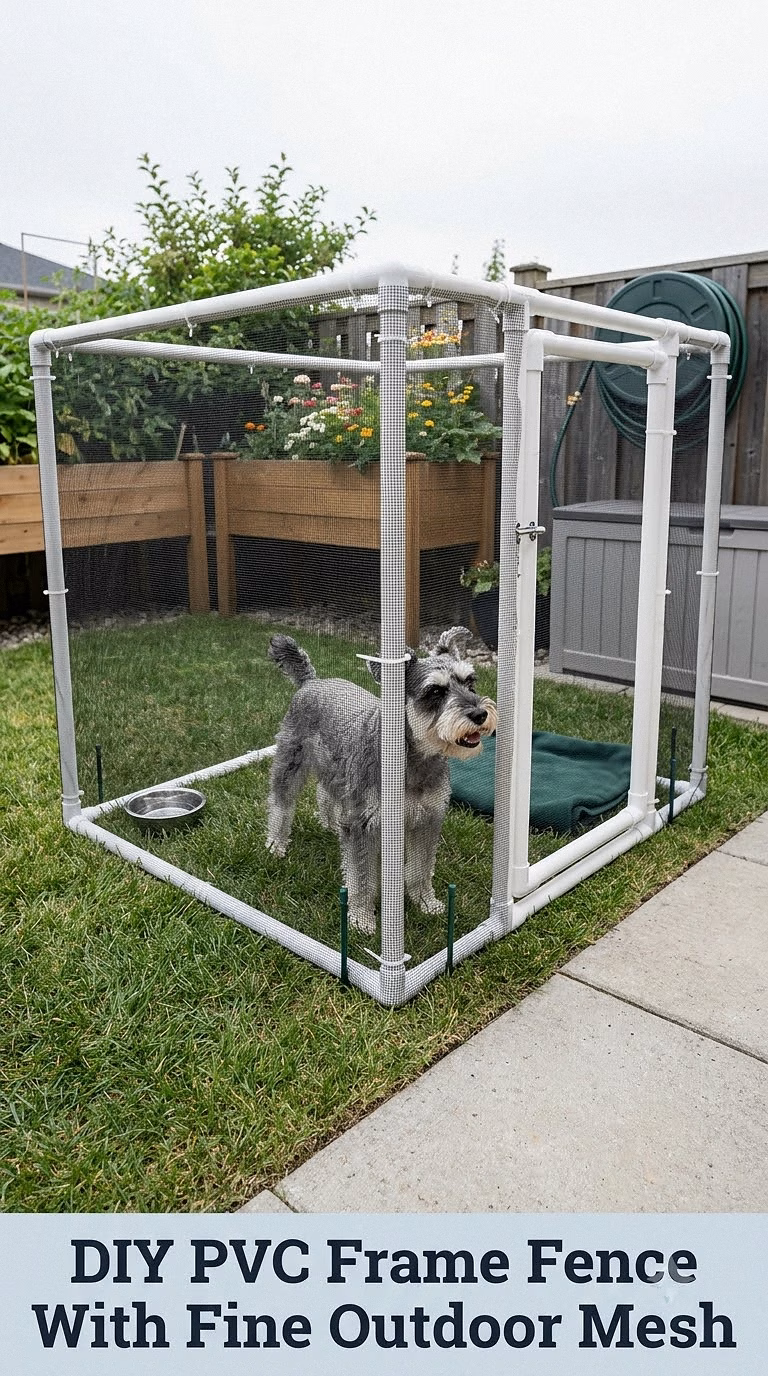 DIY PVC Frame Fence With Fine Outdoor Mesh