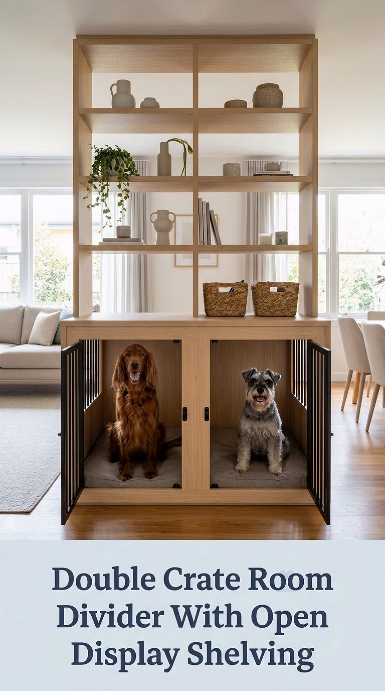 Double Crate Room Divider With Open Display Shelving