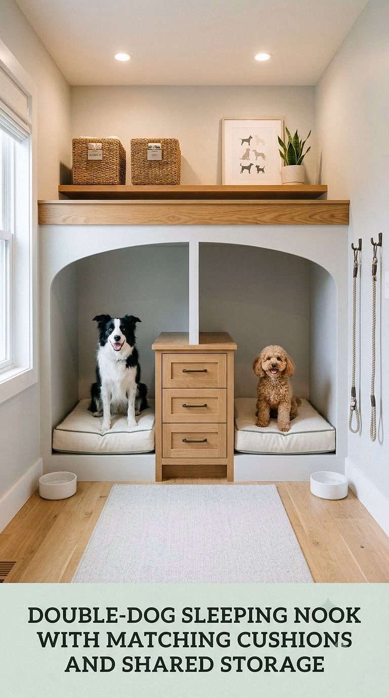 Double-Dog Sleeping Nook With Matching Cushions and Shared Storage