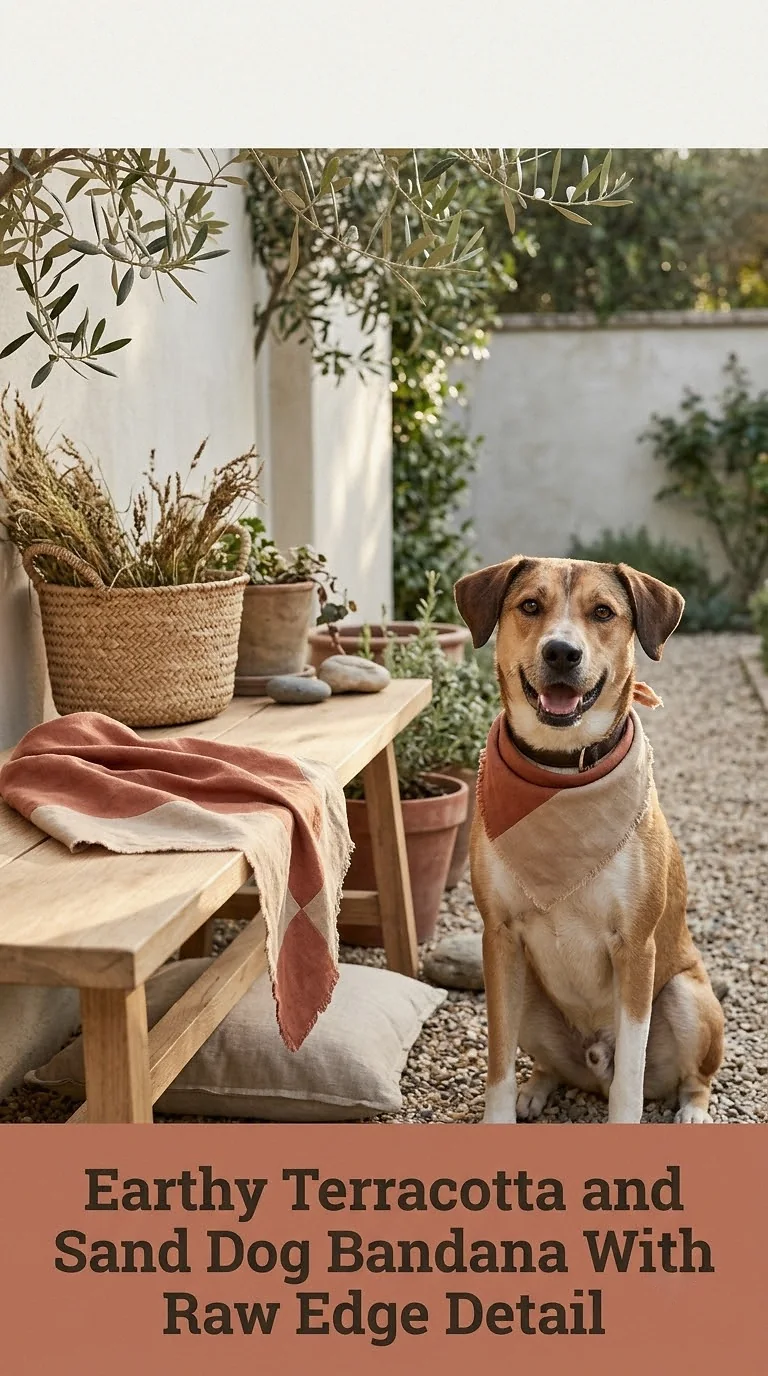 Earthy Terracotta and Sand Dog Bandana With Raw Edge Detail