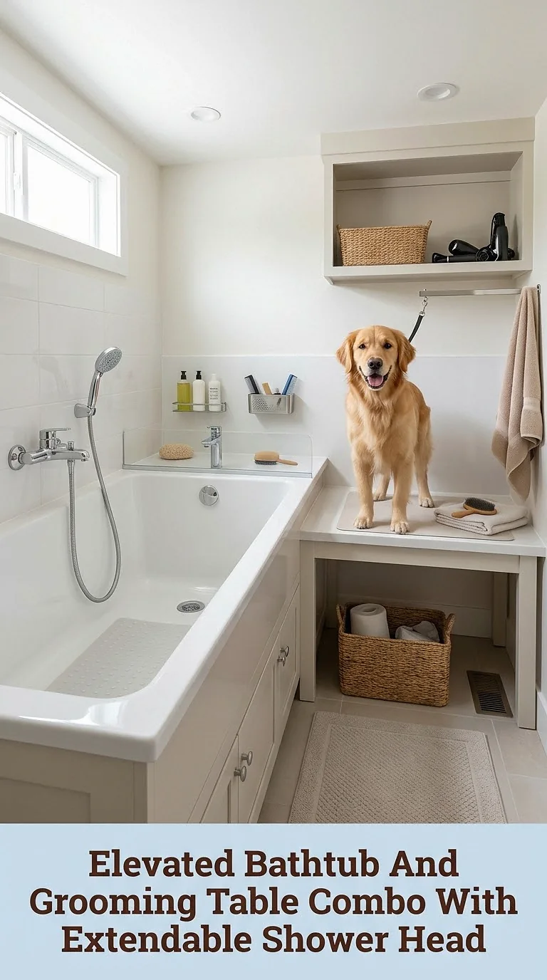 Elevated Bathtub And Grooming Table Combo With Extendable Shower Head