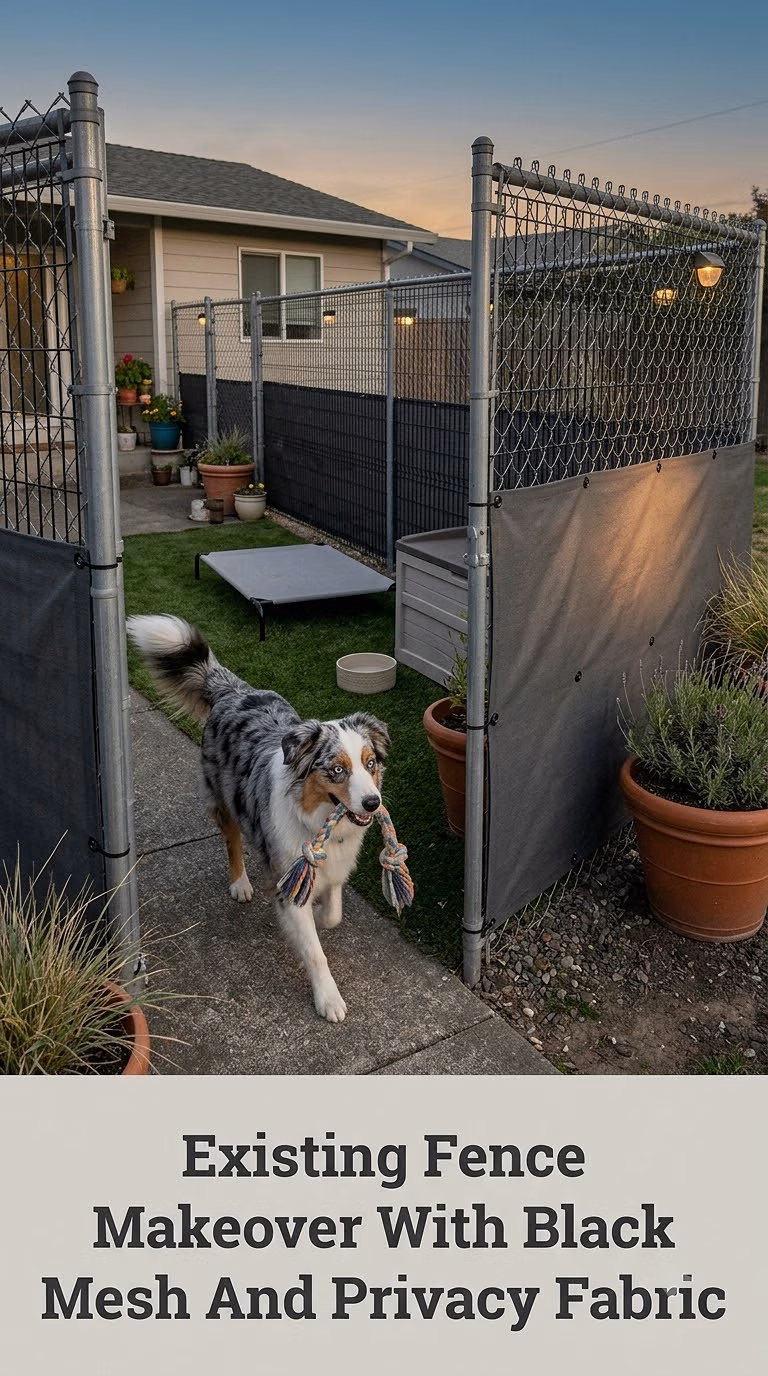 Existing Fence Makeover With Black Mesh And Privacy Fabric
