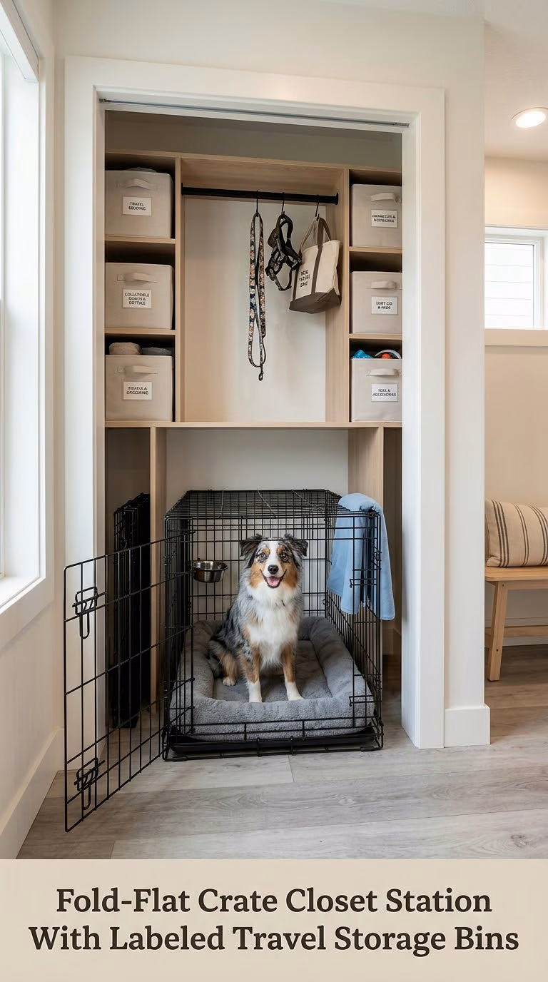 Fold-Flat Crate Closet Station With Labeled Travel Storage Bins