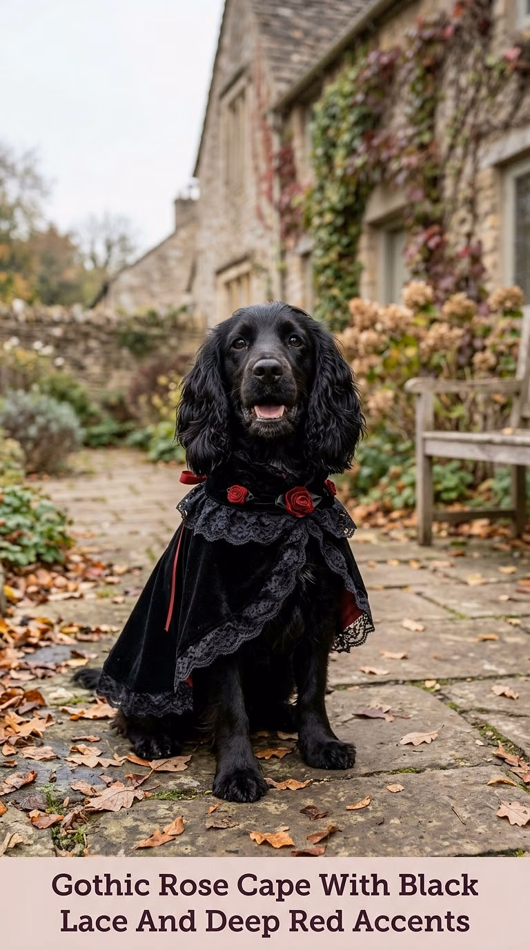 Gothic Rose Cape With Black Lace And Deep Red Accents