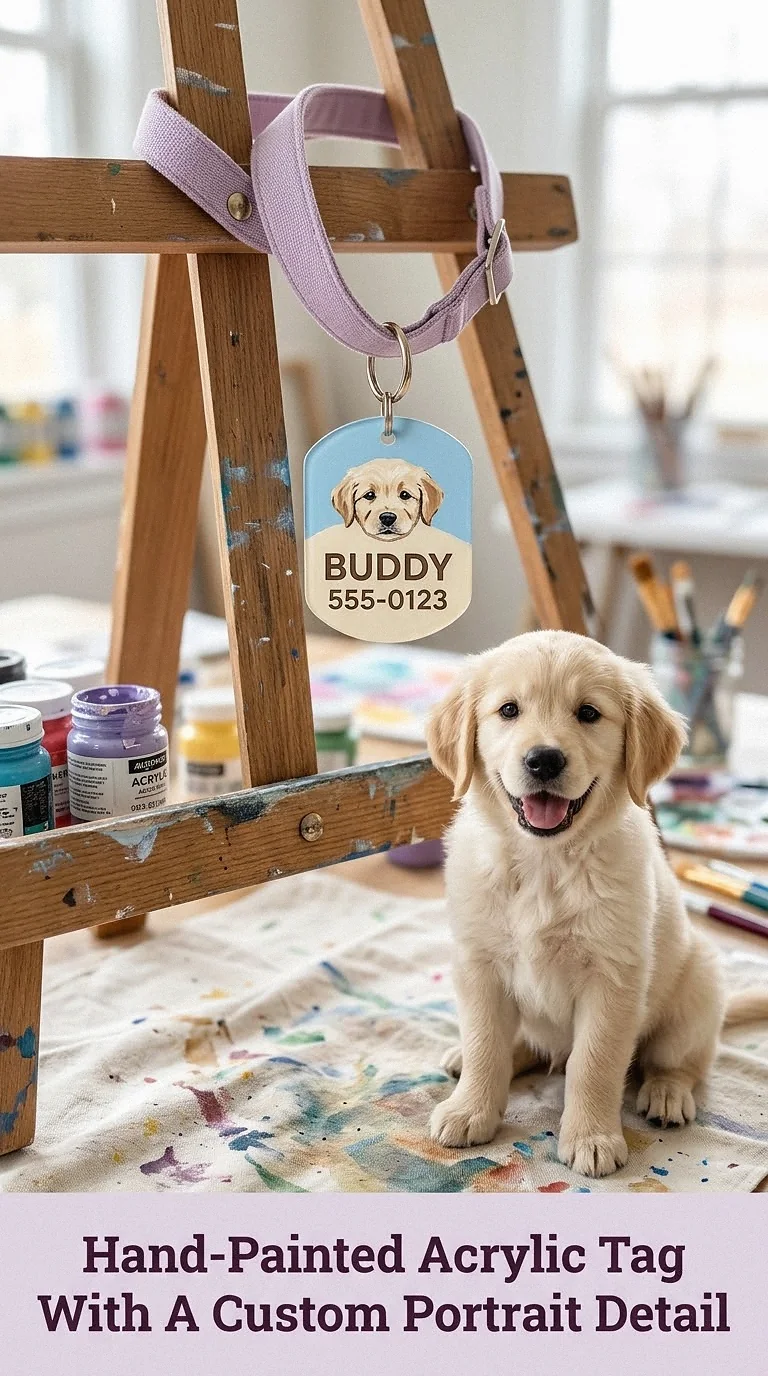 Hand-Painted Acrylic Tag With A Custom Portrait Detail