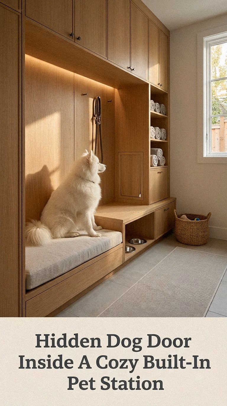 Hidden Dog Door Inside A Cozy Built-In Pet Station