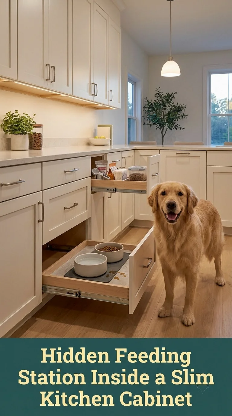 Hidden Feeding Station Inside a Slim Kitchen Cabinet
