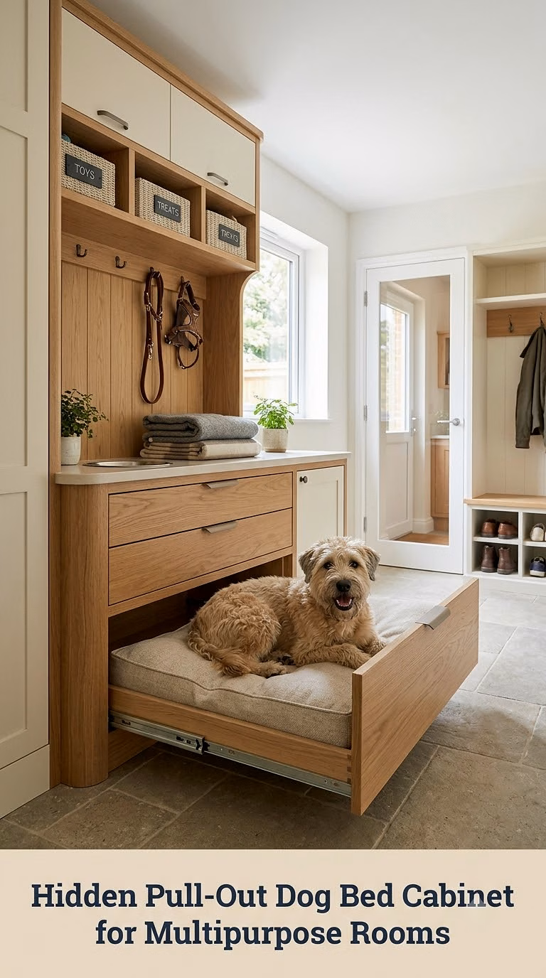 Hidden Pull-Out Dog Bed Cabinet for Multipurpose Rooms