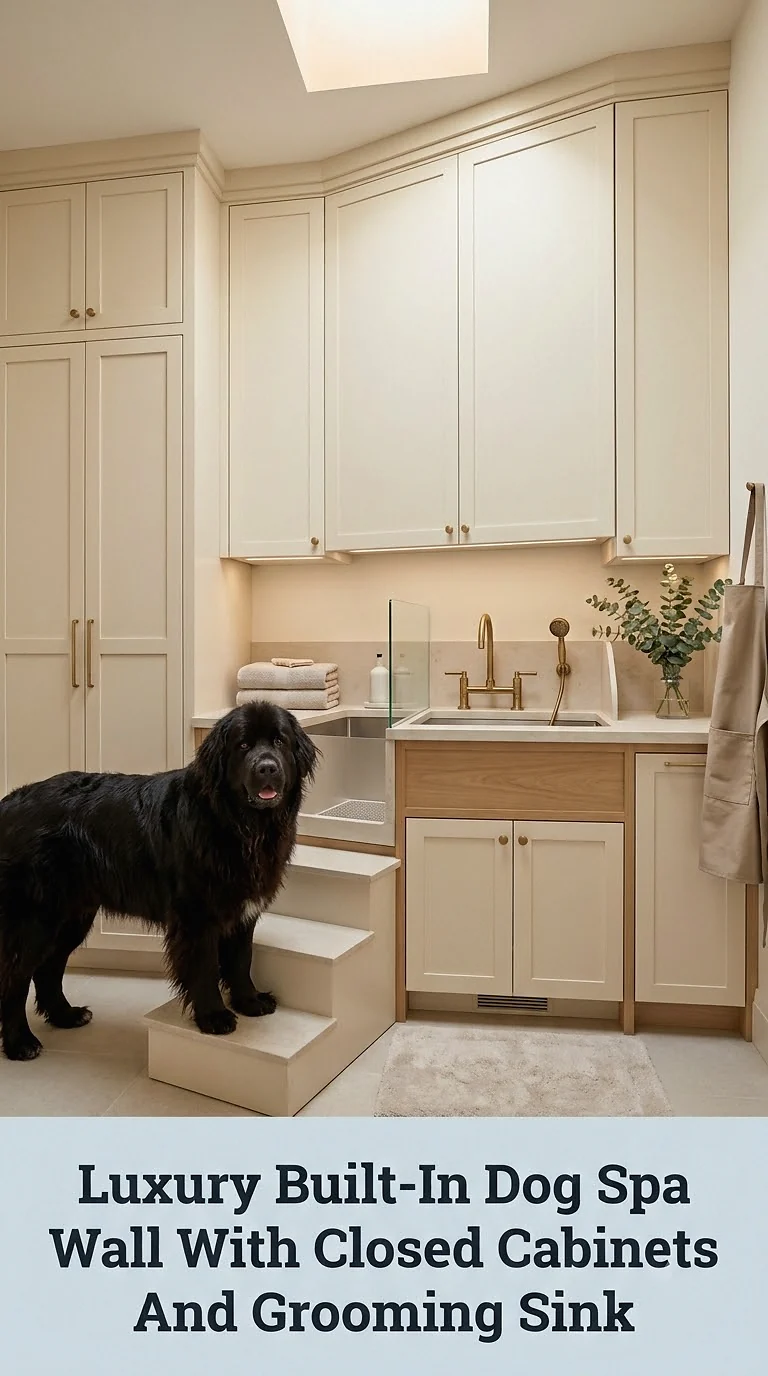 Luxury Built-In Dog Spa Wall With Closed Cabinets And Grooming Sink