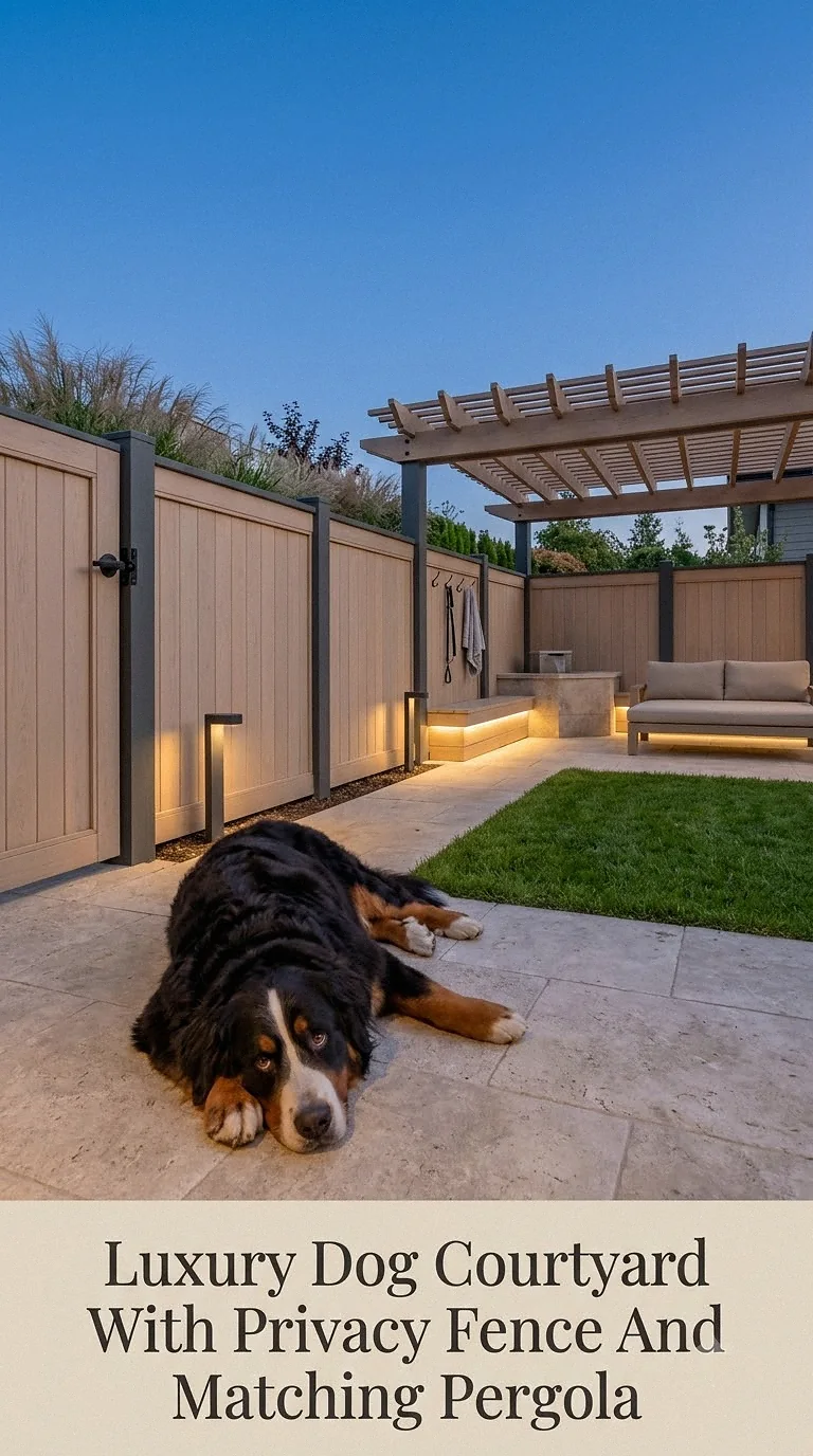Luxury Dog Courtyard With Privacy Fence And Matching Pergola