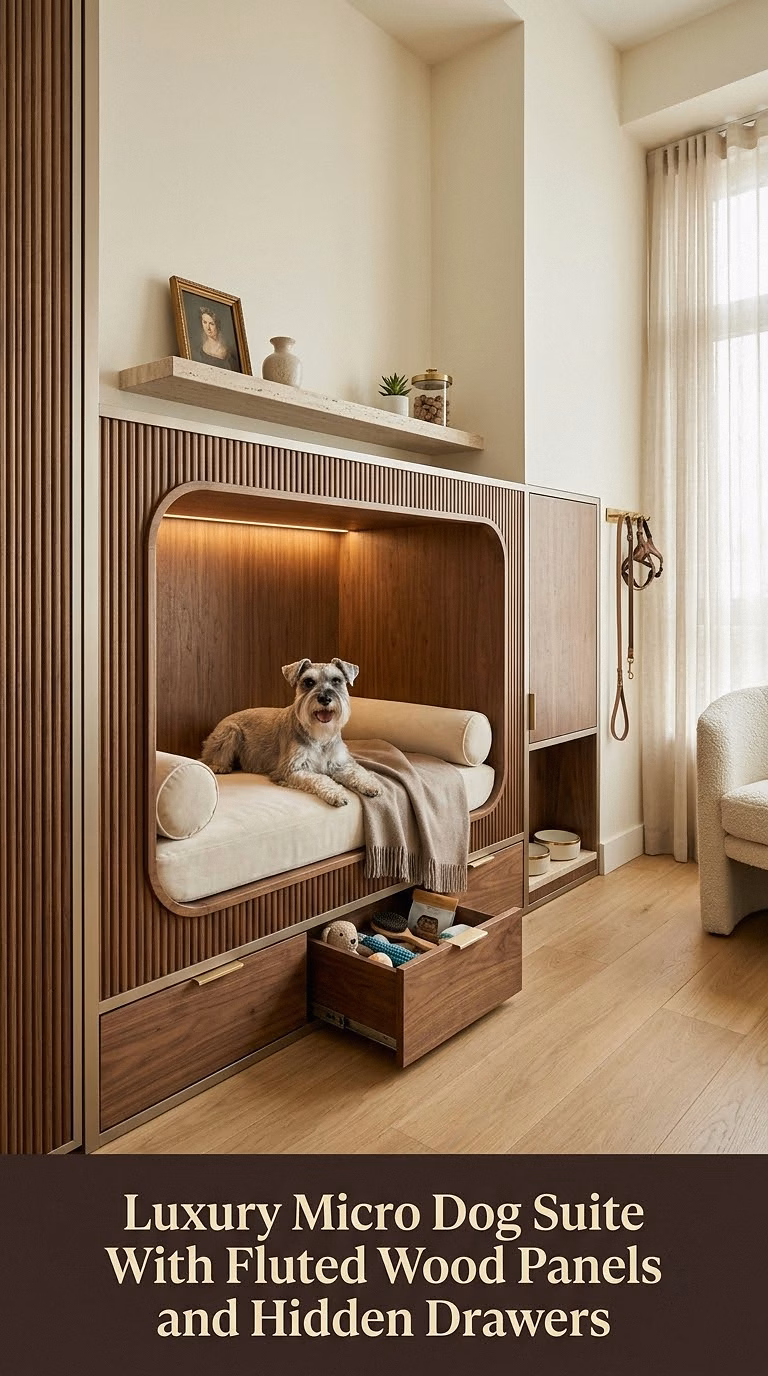 18. Luxury Micro Dog Suite With Fluted Wood Panels and Hidden Drawers