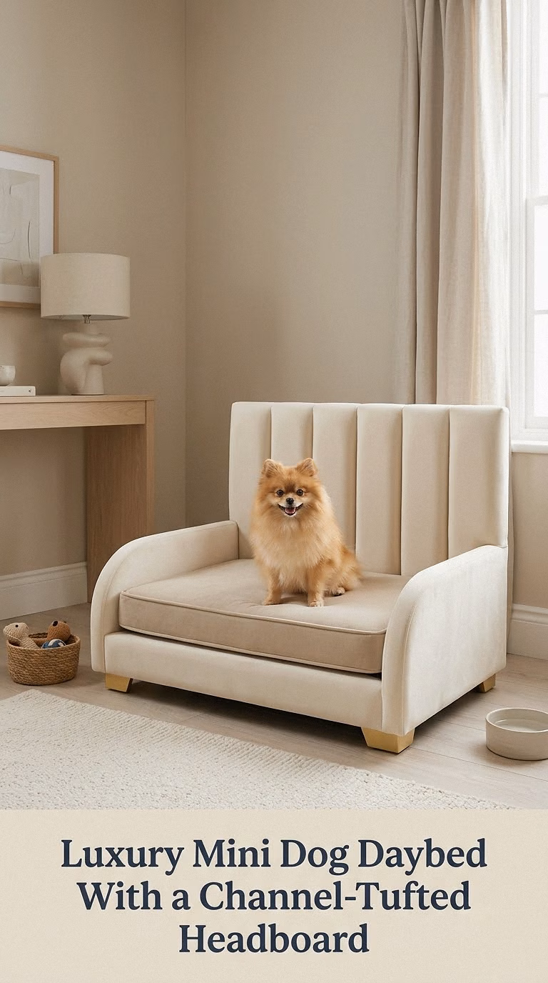 Luxury Mini Dog Daybed With a Channel-Tufted Headboard