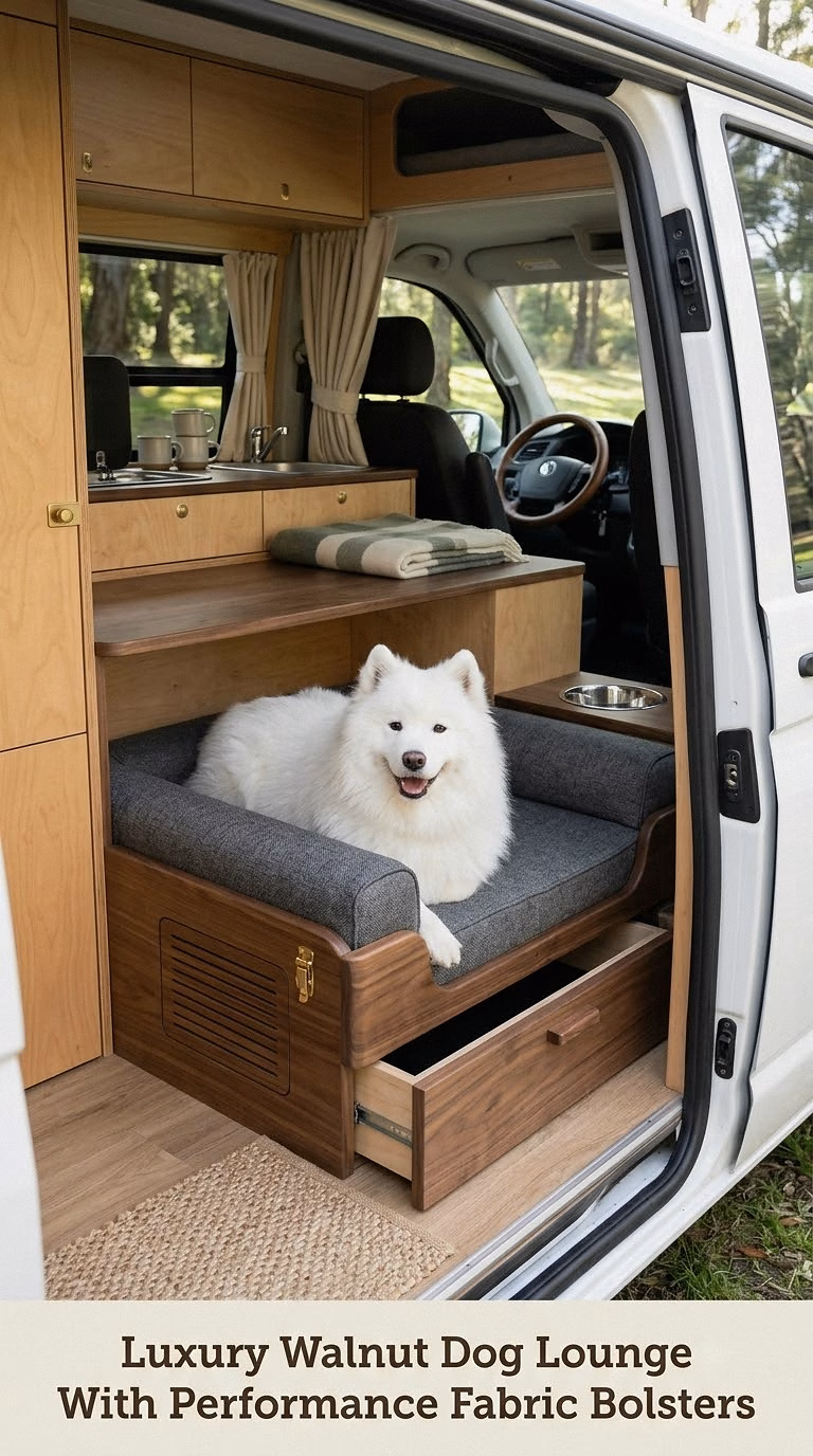 Luxury Walnut Dog Lounge With Performance Fabric Bolsters
