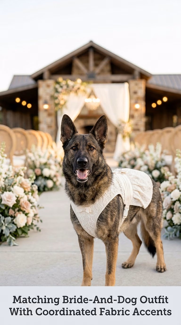 Matching Bride-And-Dog Outfit With Coordinated Fabric Accents