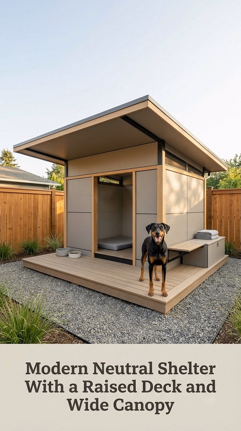 Modern Neutral Shelter With a Raised Deck and Wide Canopy
