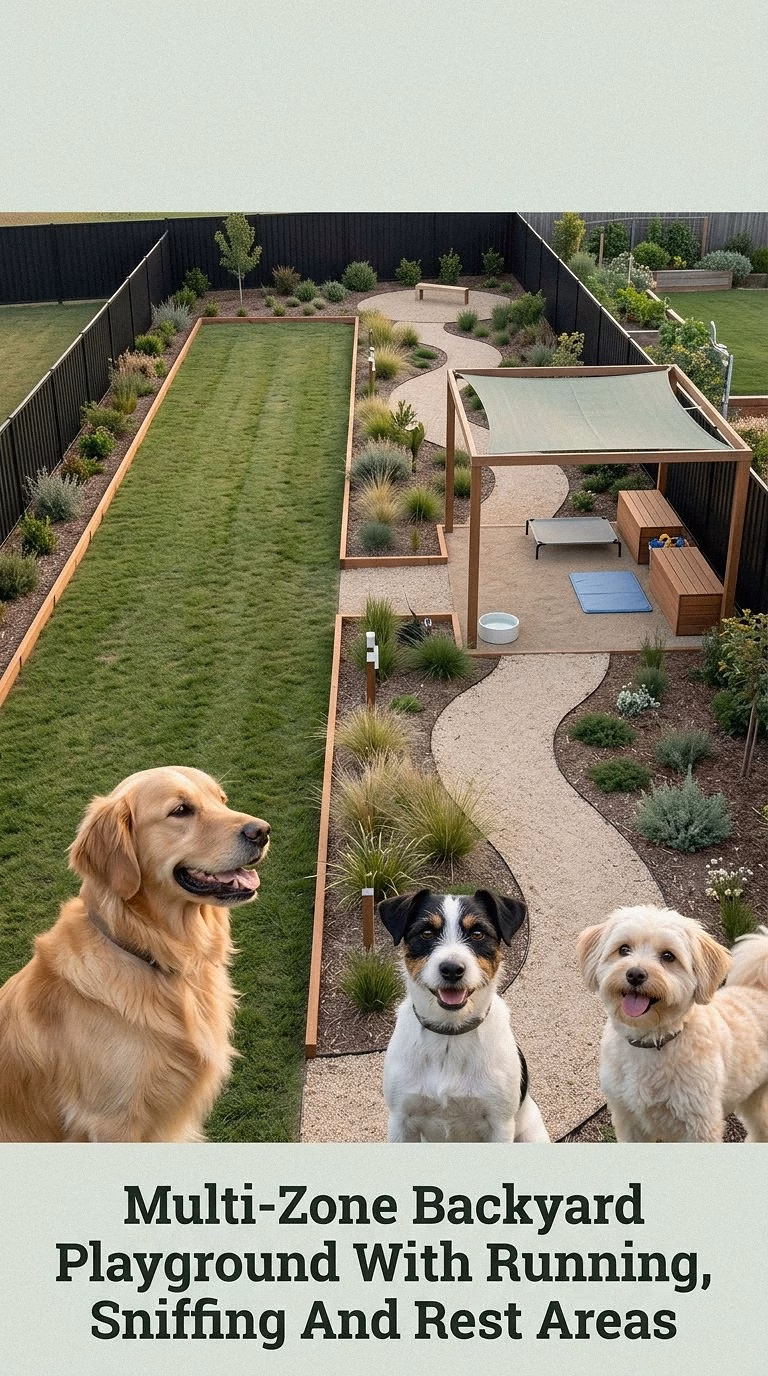 Multi-Zone Backyard Playground With Running, Sniffing And Rest Areas