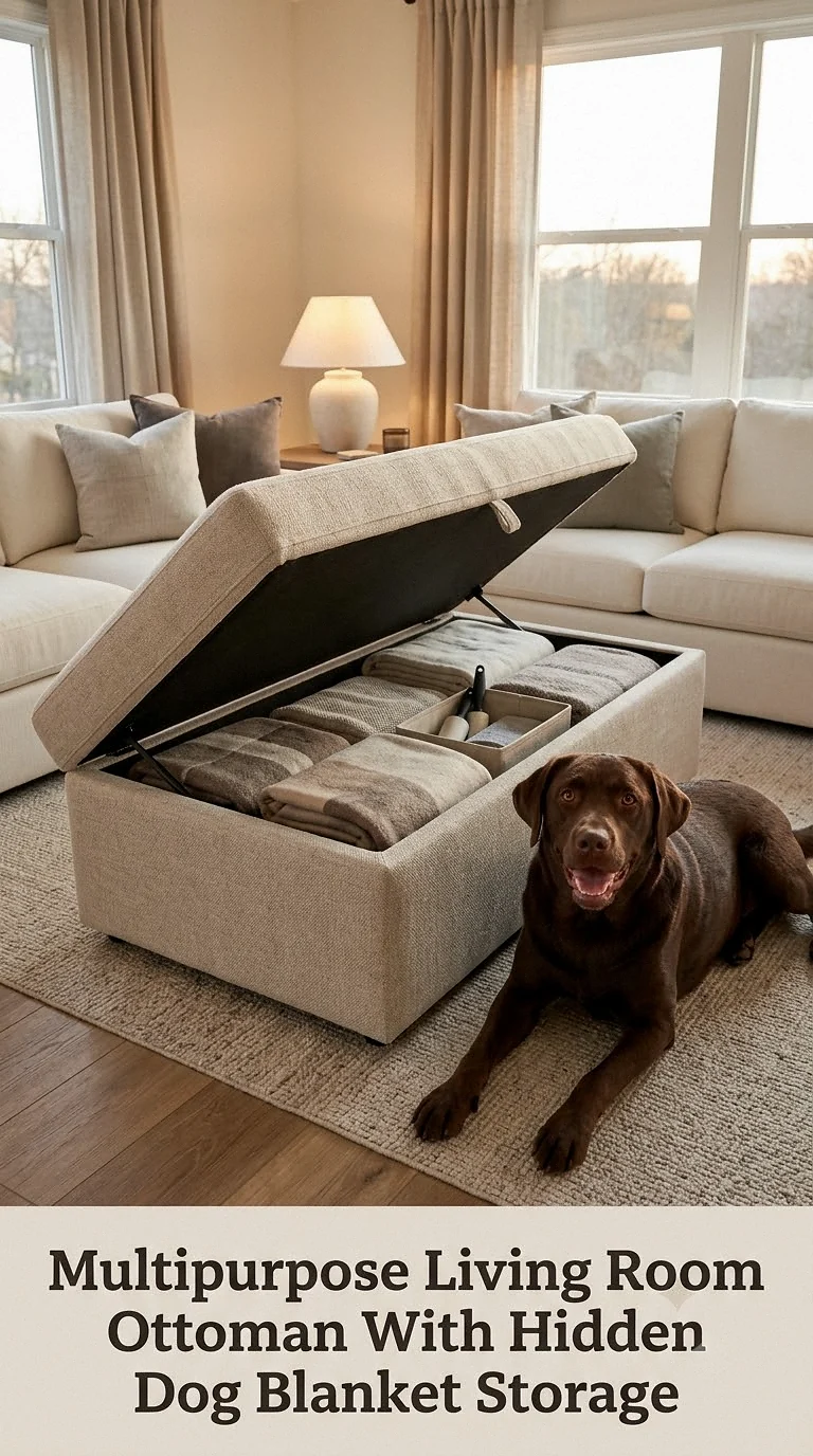 Multipurpose Living Room Ottoman With Hidden Dog Blanket Storage