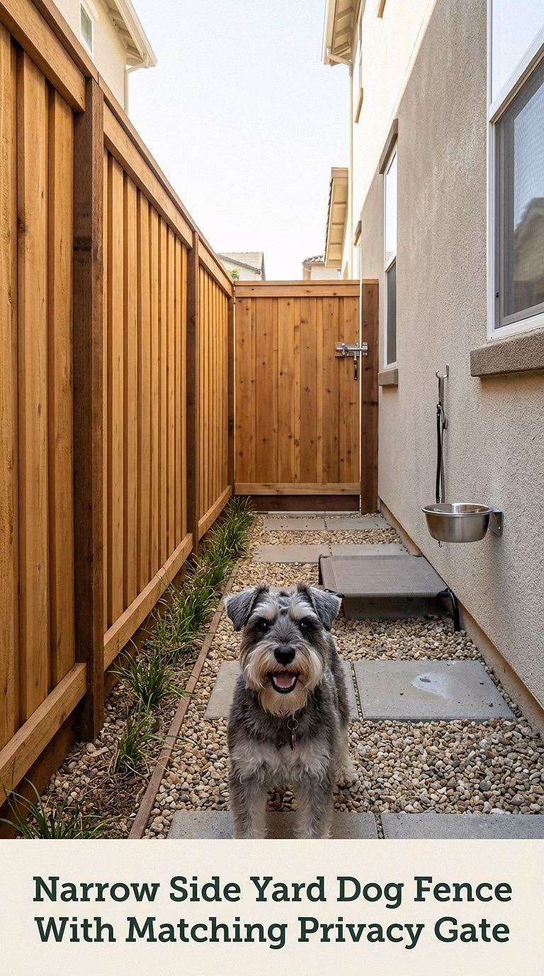 Narrow Side Yard Dog Fence With Matching Privacy Gate