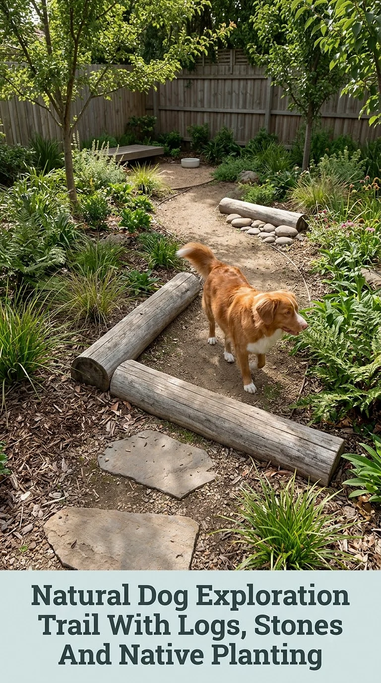 Natural Dog Exploration Trail With Logs, Stones And Native Planting