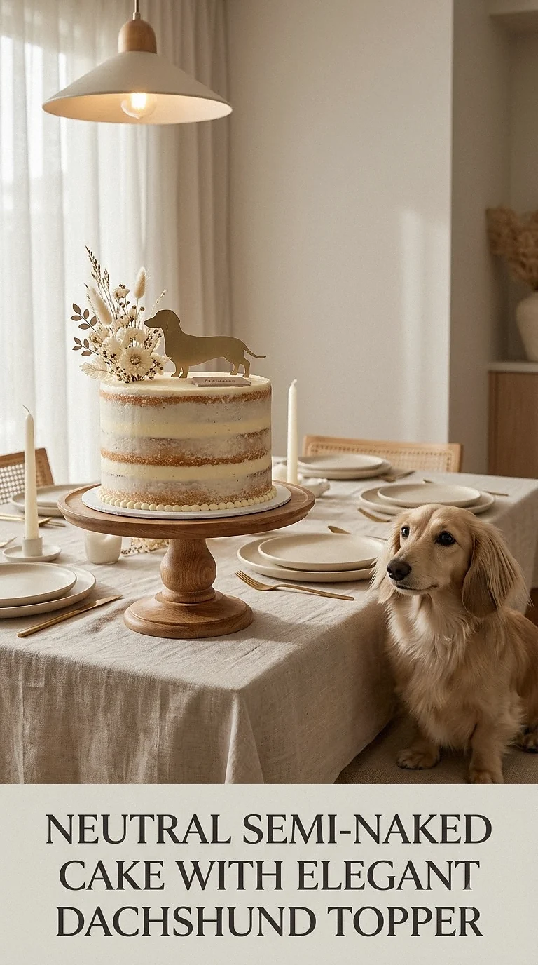 Neutral Semi-Naked Cake With Elegant Dachshund Topper