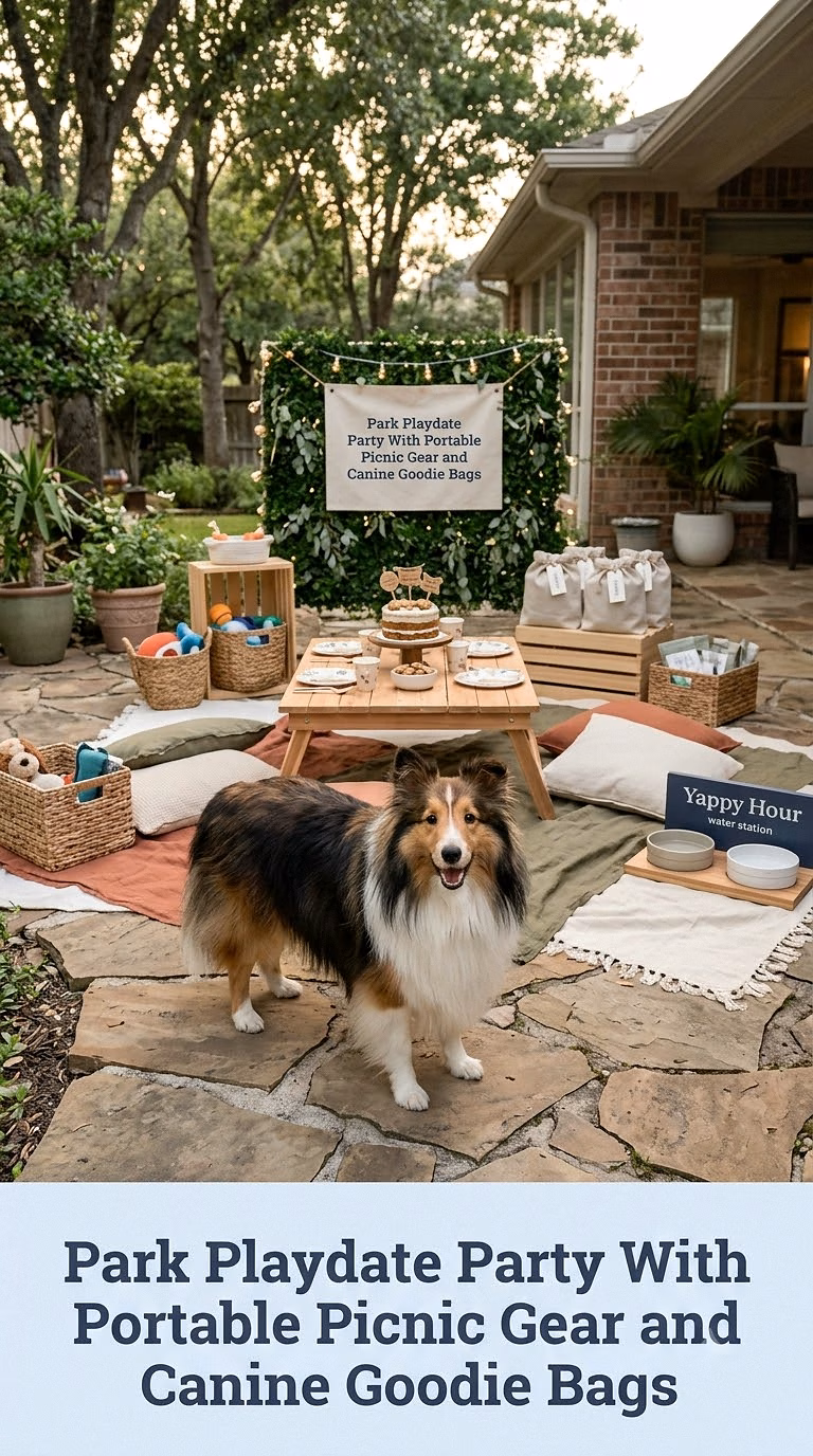 Park Playdate Party With Portable Picnic Gear and Canine Goodie Bags