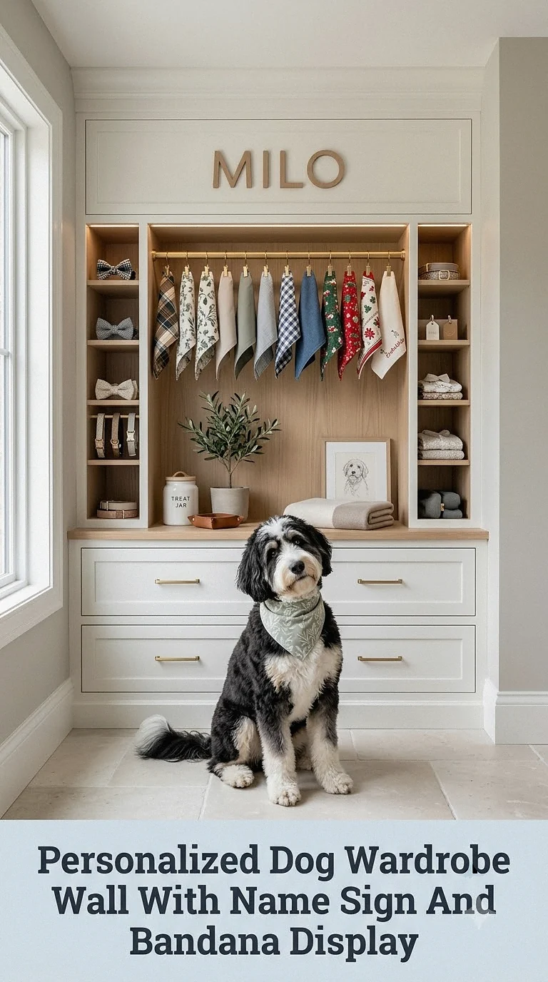 Personalized Dog Wardrobe Wall With Name Sign And Bandana Display