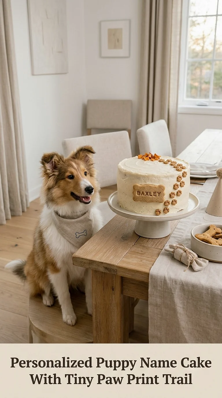 Personalized Puppy Name Cake With Tiny Paw Print Trail