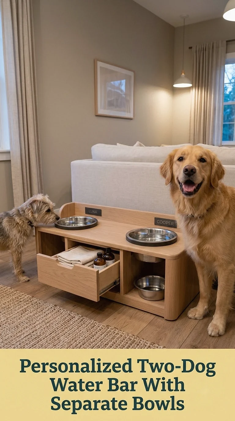 Personalized Two-Dog Water Bar With Separate Bowls