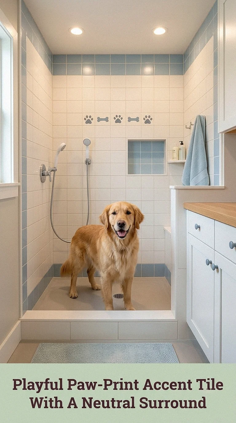 Playful Paw-Print Accent Tile With A Neutral Surround