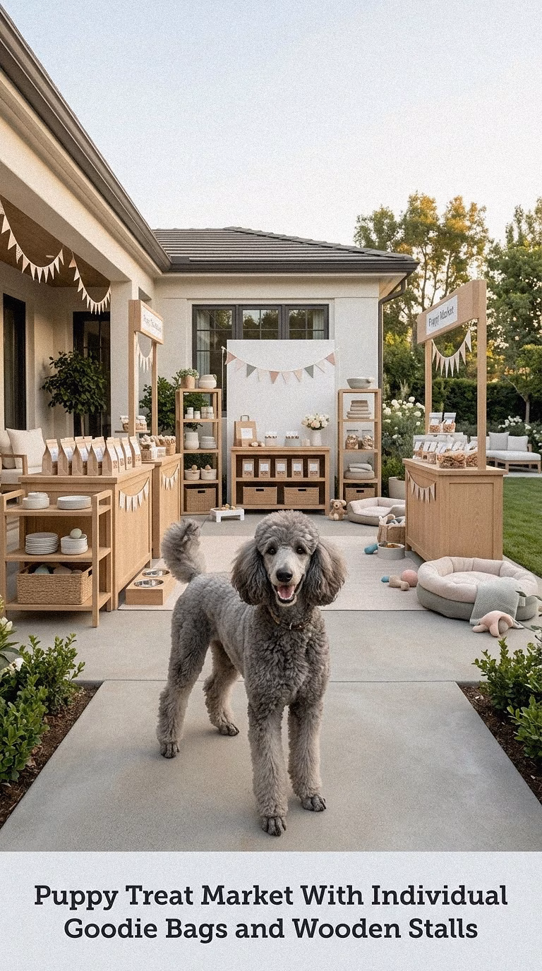 Puppy Treat Market With Individual Goodie Bags and Wooden Stalls