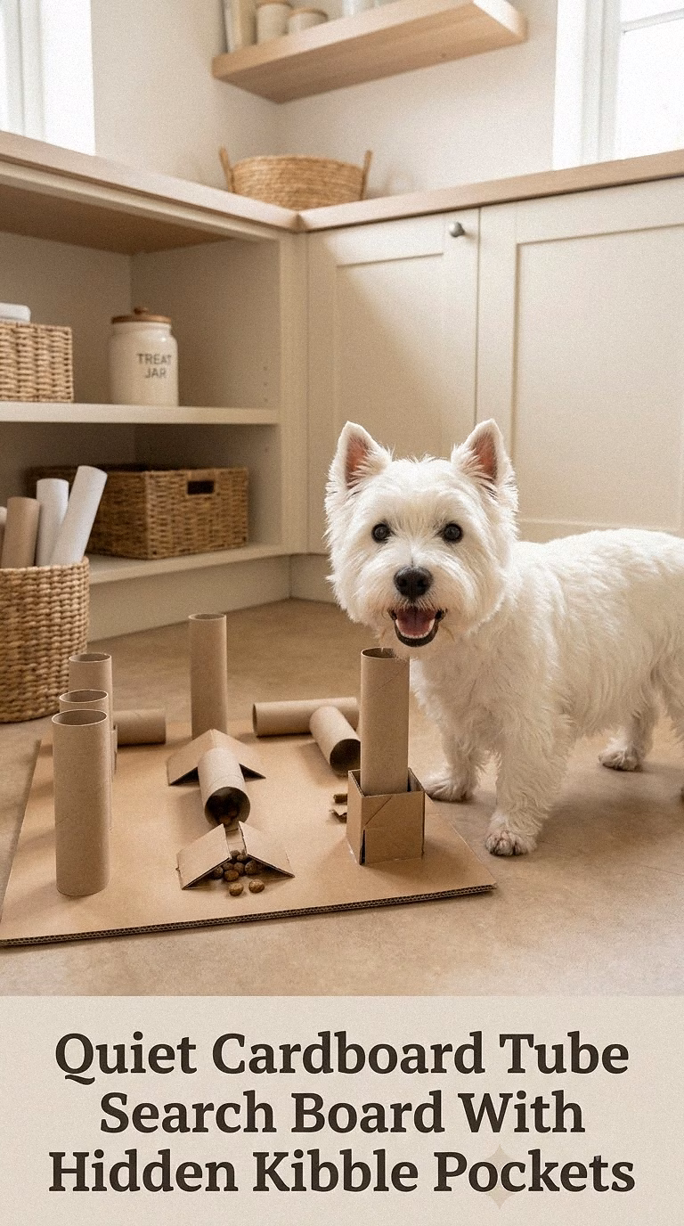 Quiet Cardboard Tube Search Board With Hidden Kibble Pockets