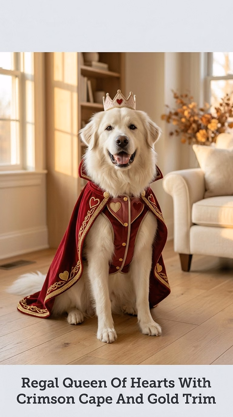 Regal Queen Of Hearts With Crimson Cape And Gold Trim