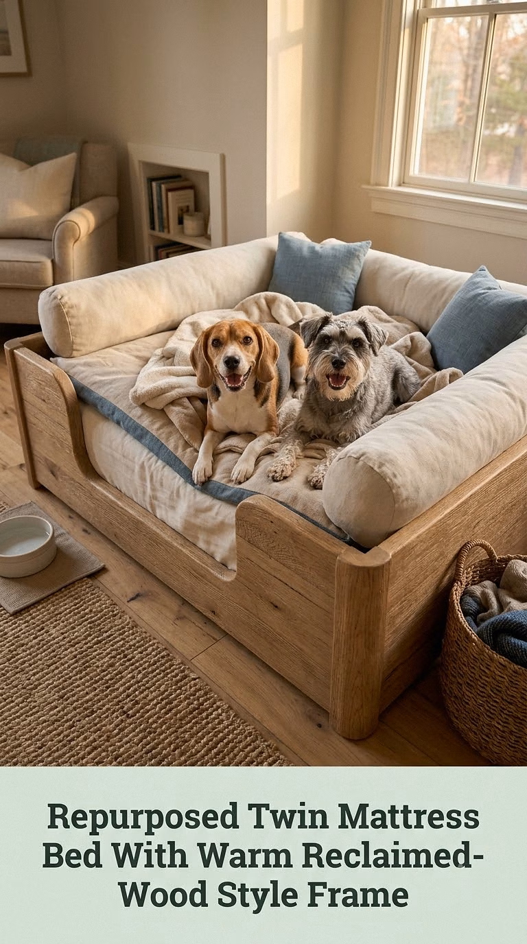 Repurposed Twin Mattress Bed With Warm Reclaimed-Wood Style Frame