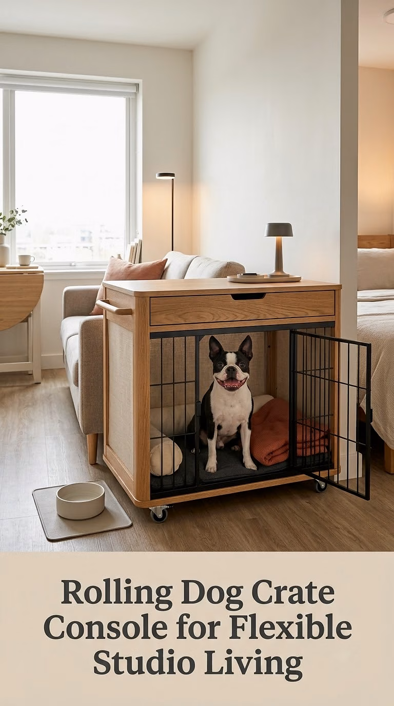 Rolling Dog Crate Console for Flexible Studio Living