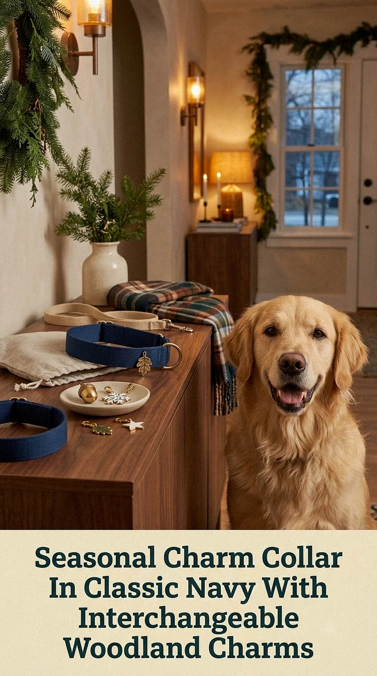 Seasonal Charm Collar In Classic Navy With Interchangeable Woodland Charms