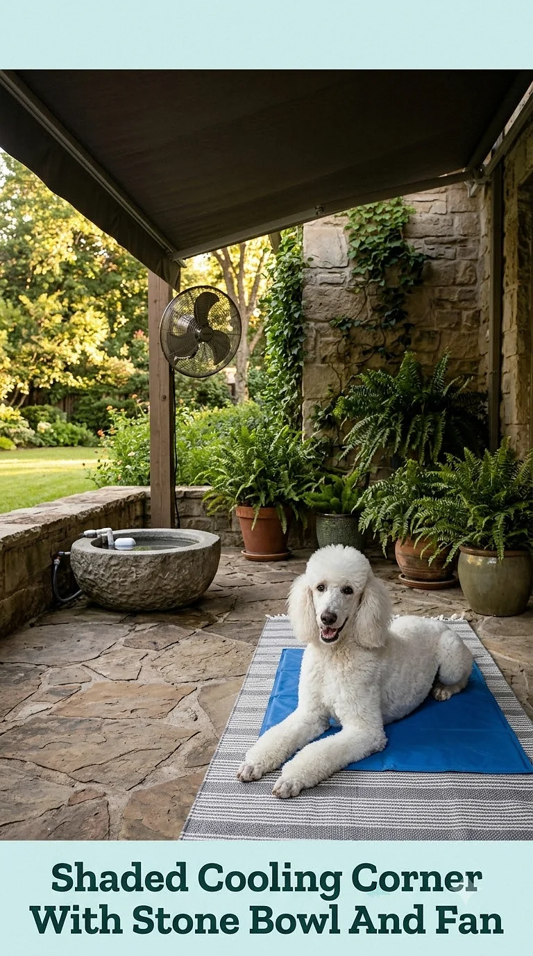 Shaded Cooling Corner With Stone Bowl And Fan
