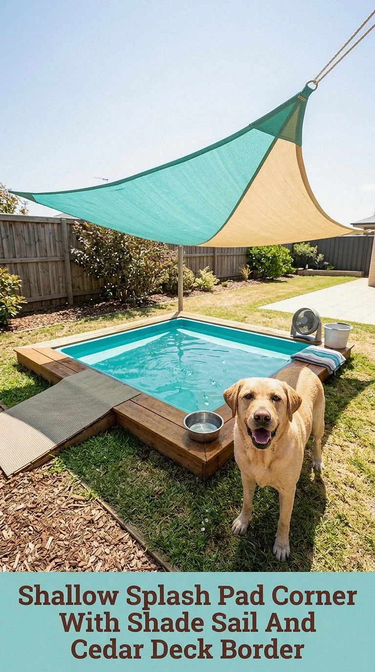 Shallow Splash Pad Corner With Shade Sail And Cedar Deck Border