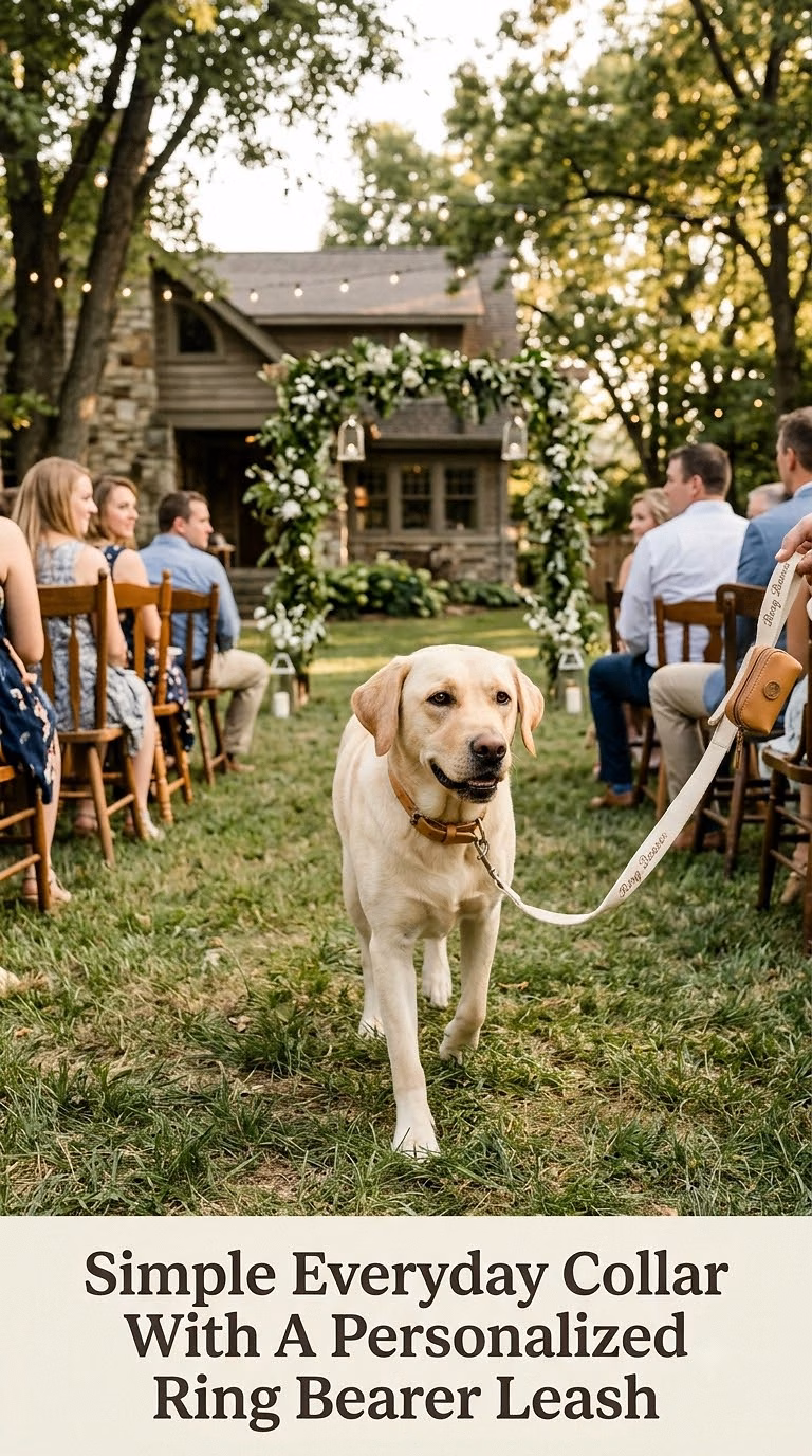 Simple Everyday Collar With A Personalized Ring Bearer Leash