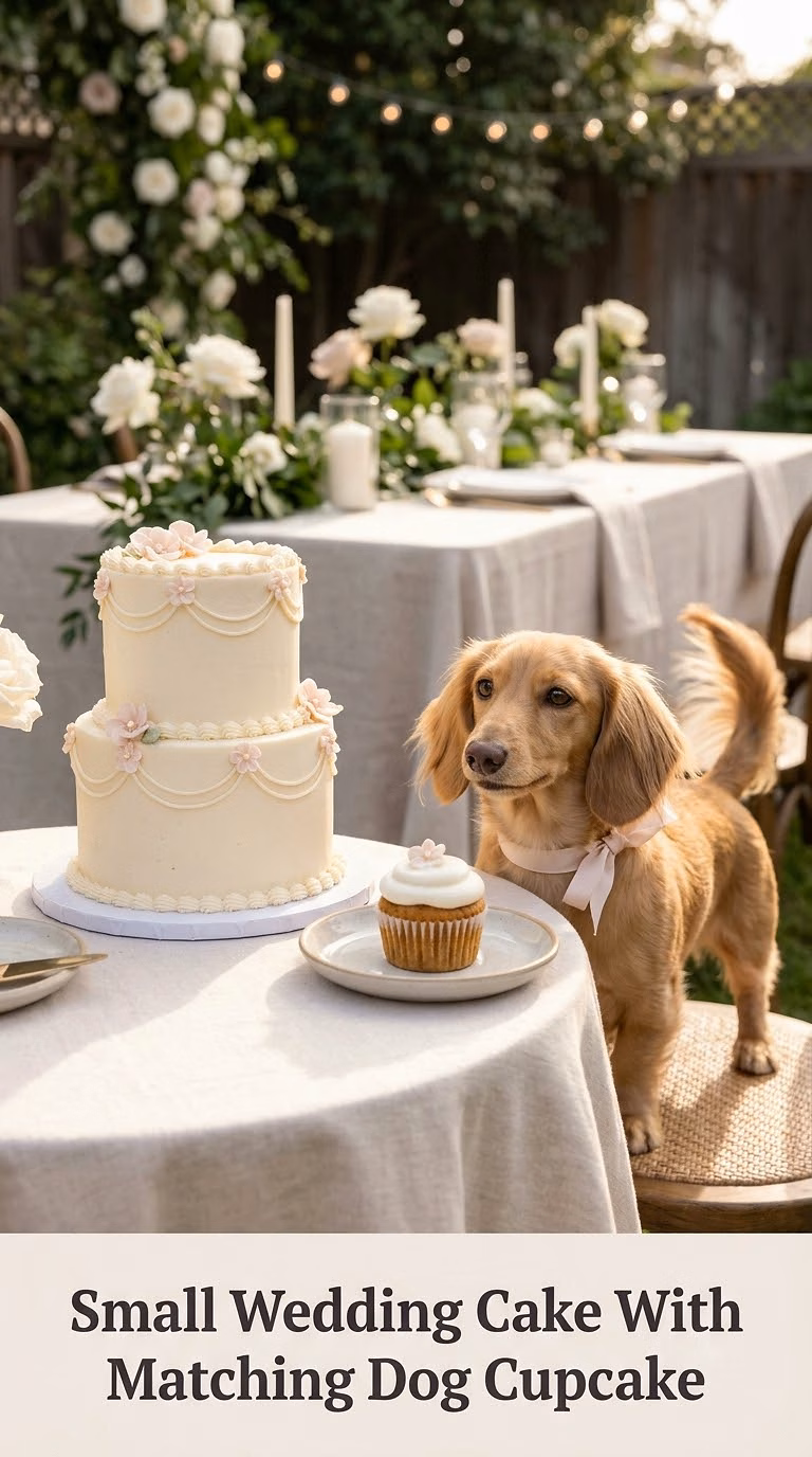 Small Wedding Cake With Matching Dog Cupcake