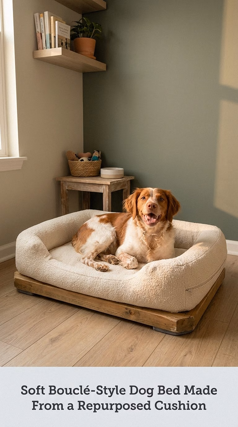 Soft Bouclé-Style Dog Bed Made From a Repurposed Cushion