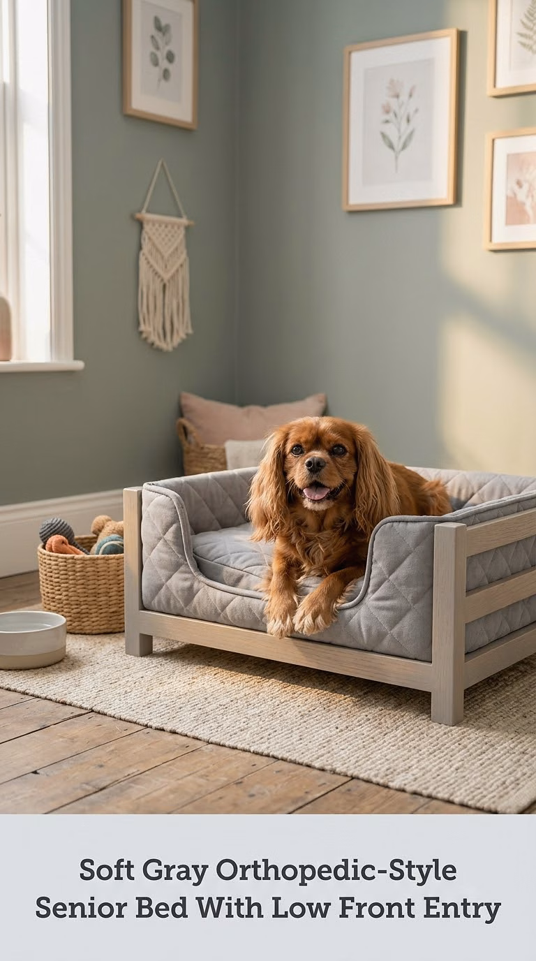 Soft Gray Orthopedic-Style Senior Bed With Low Front Entry